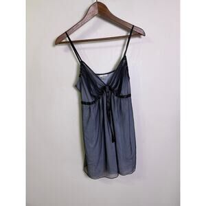 Victoria’s Secret Sheer Mesh Babydoll Lingerie Slip Black Satin Bow Size Large